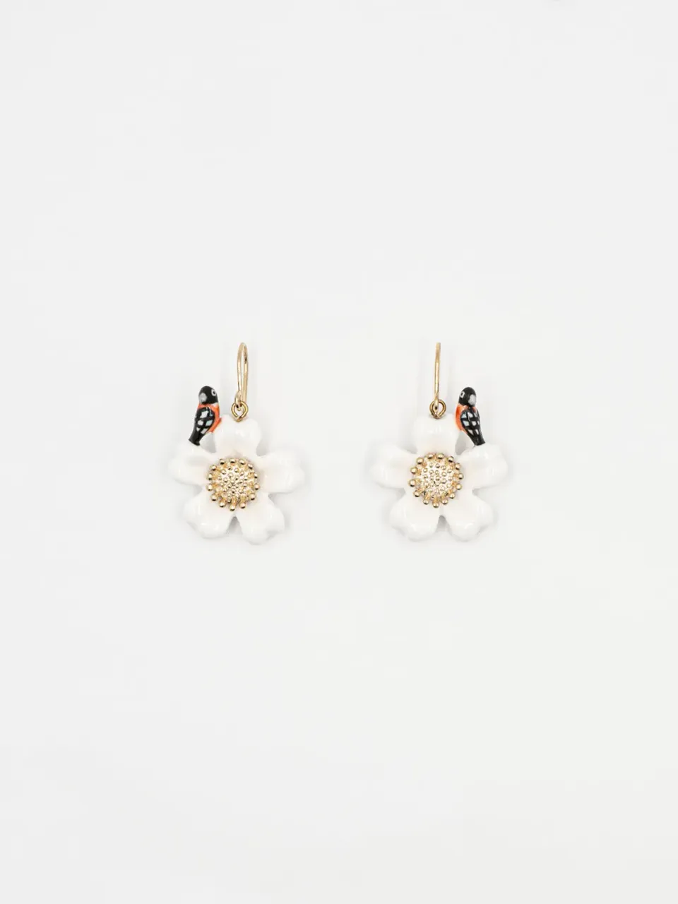 Nach Bijoux oiseau et fleur boucles d’oreilles porcelaine 31 mm