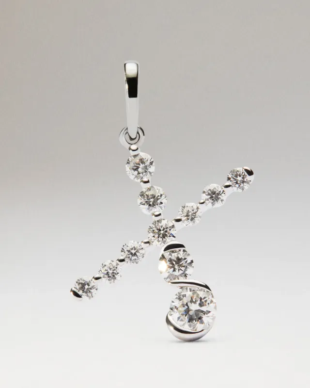 PDPAOLA Diamond Initials X pendentif or blanc diamants