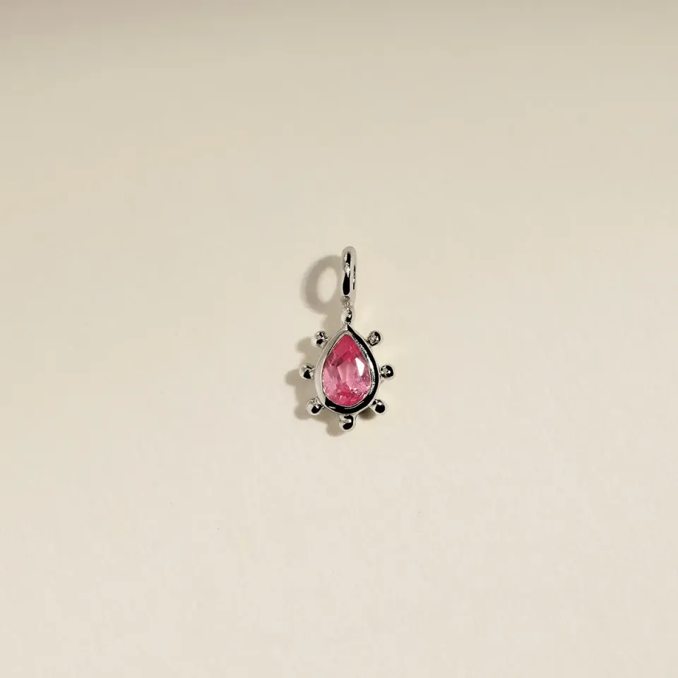 Astrid & Miyu Pink Sapphire Beaded Charm breloque or blanc saphir rose