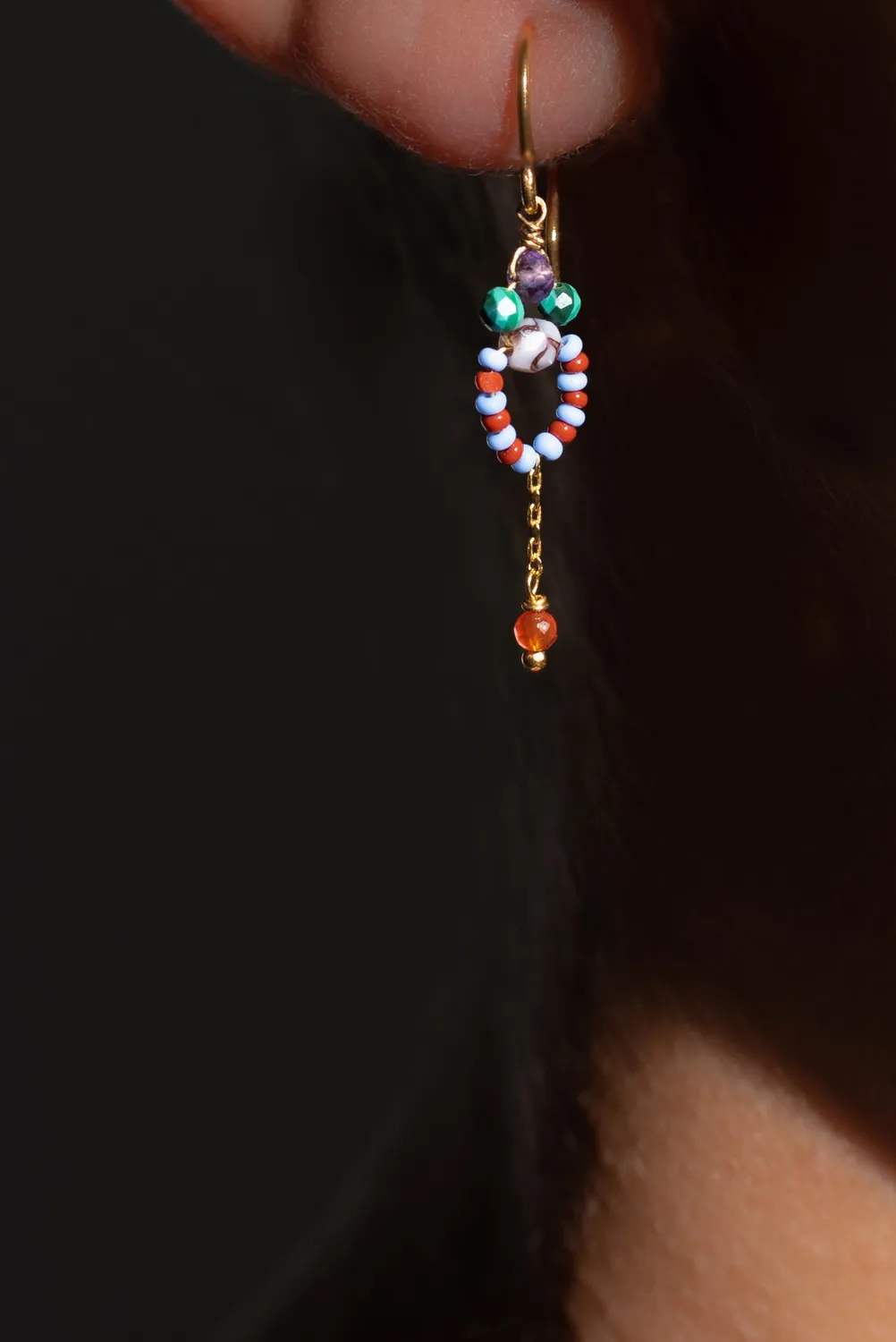 Le Fourbi de Capucine P8 boucles d'oreilles laiton doré cornaline
