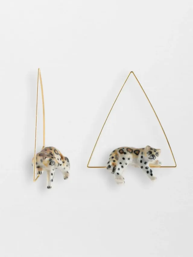 Nach Bijoux créoles triangle léopard porcelaine noire