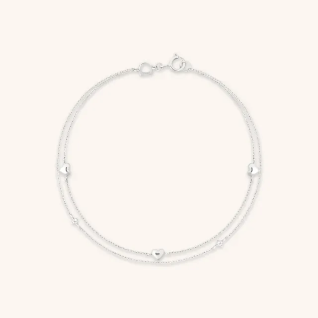 Astrid & Miyu Heart Charm Double Chain bracelet or blanc