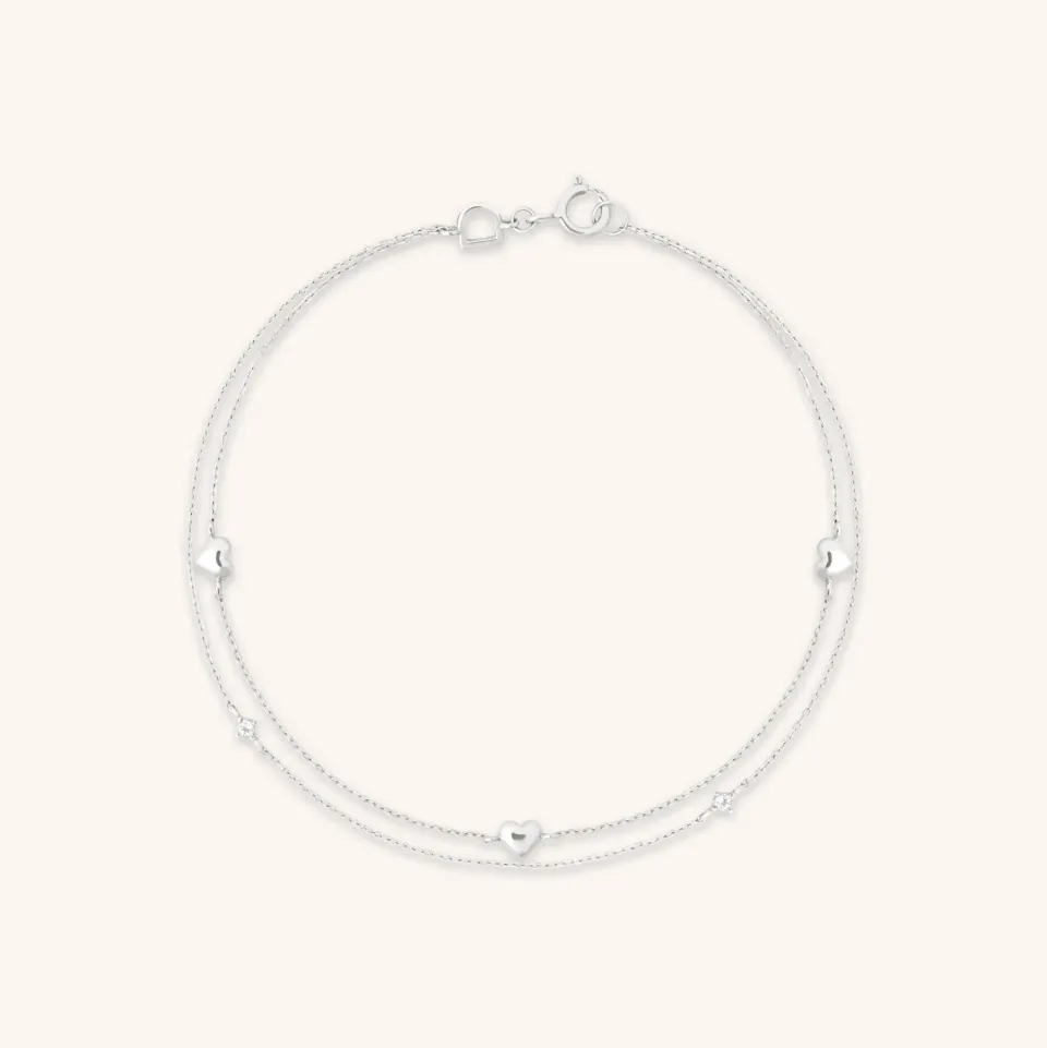 Astrid & Miyu Heart Charm Double Chain bracelet or blanc
