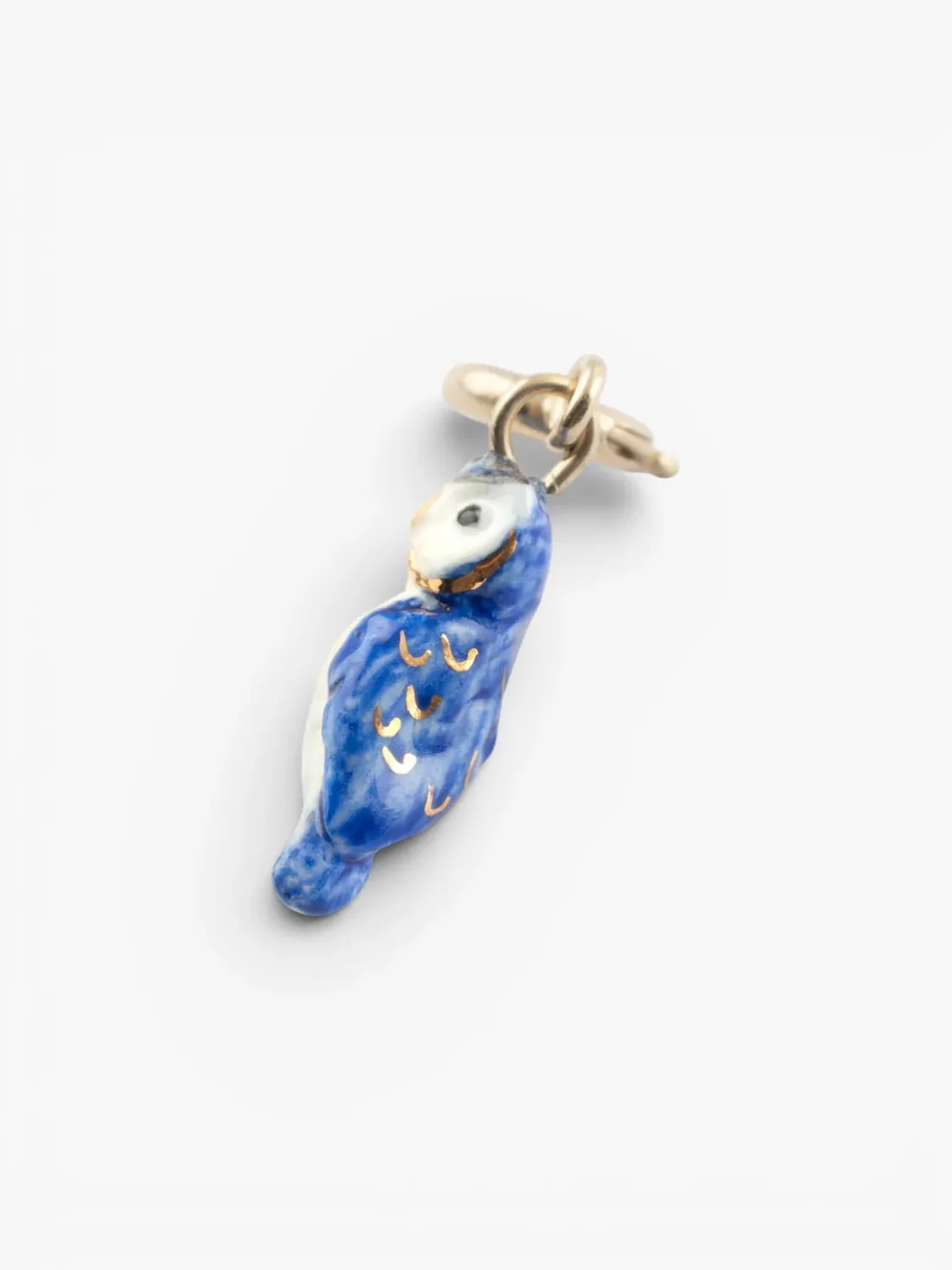 Nach Bijoux chouette bleue et dorée charm's porcelaine