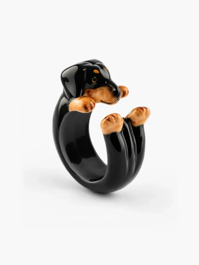 Nach Mochi Le Teckel bague porcelaine peinte main
