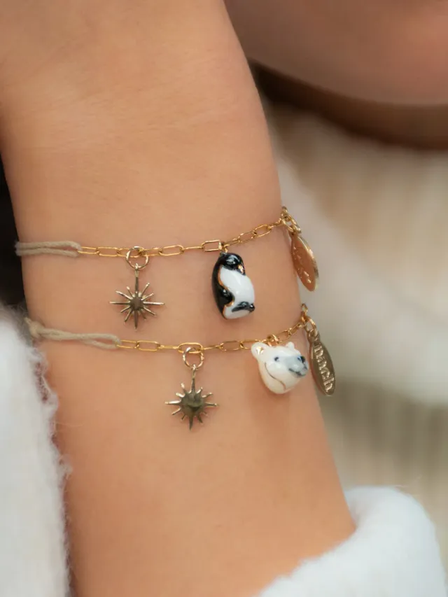 Nach Arctique bracelet pingouin porcelaine doré réglable