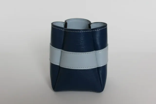 DRELIN Pot à crayons cuir bleus artisanal