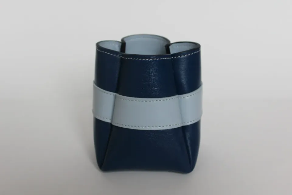 DRELIN Pot à crayons cuir bleus artisanal