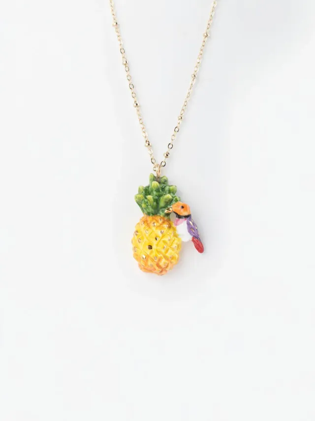 Nach Bijoux Ananas oiseau Gould collier porcelaine 46 cm