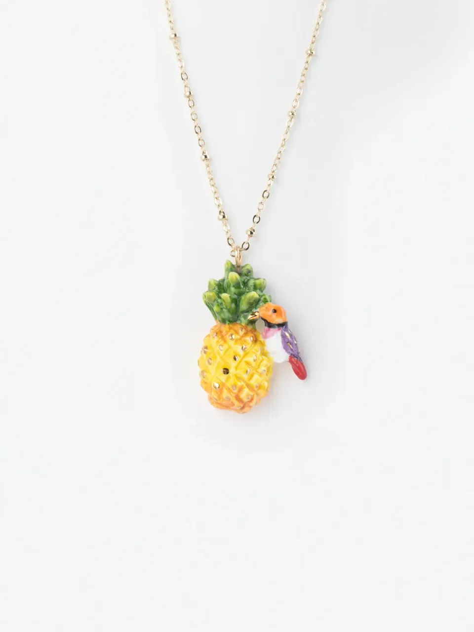 Nach Bijoux Ananas oiseau Gould collier porcelaine 46 cm