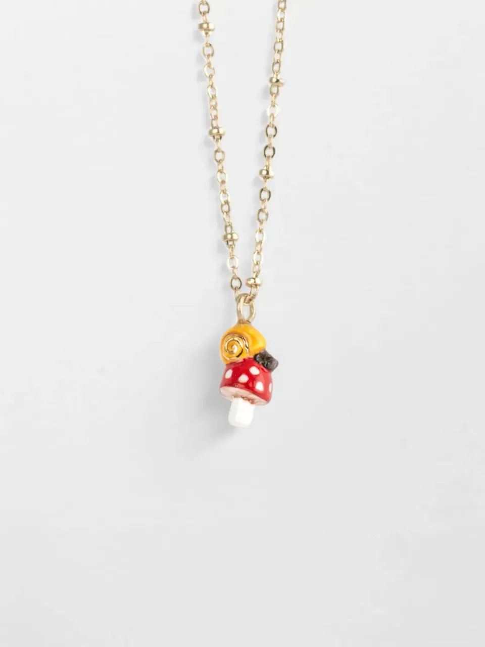Nach Bijoux Escargot et champignon collier porcelaine 46,5 cm
