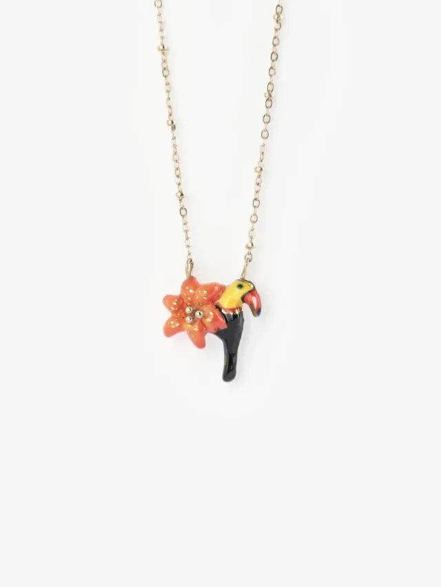 Nach Bijoux Lys Toucan collier porcelaine fleur 46 cm