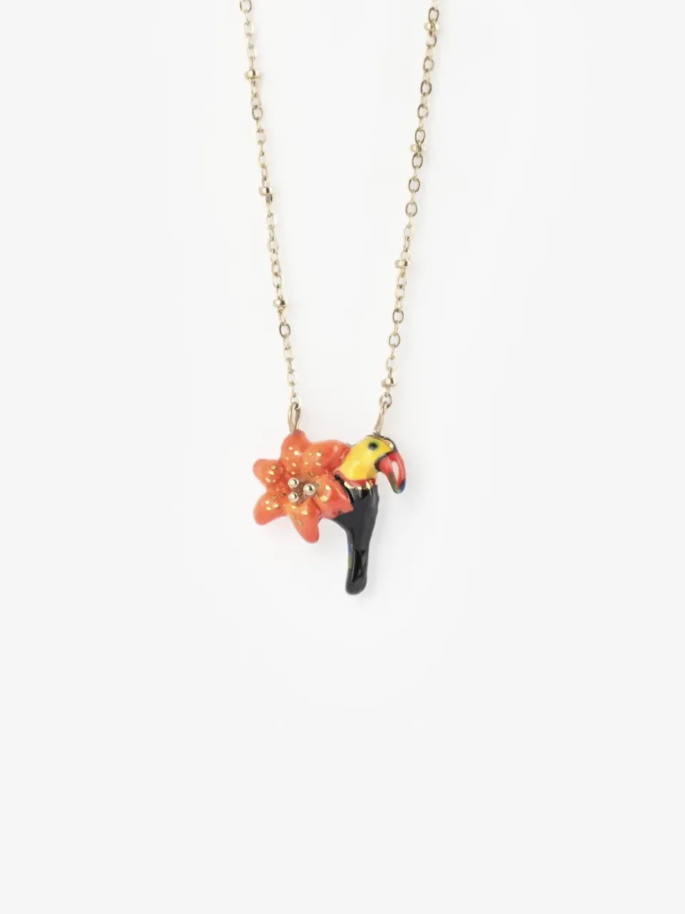 Nach Bijoux Lys Toucan collier porcelaine fleur 46 cm