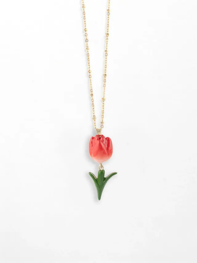 Nach Bijoux Tulipe rouge long collier porcelaine 75 cm