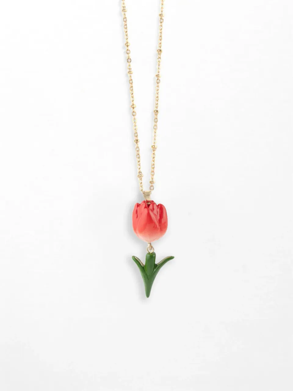 Nach Bijoux Tulipe rouge long collier porcelaine 75 cm