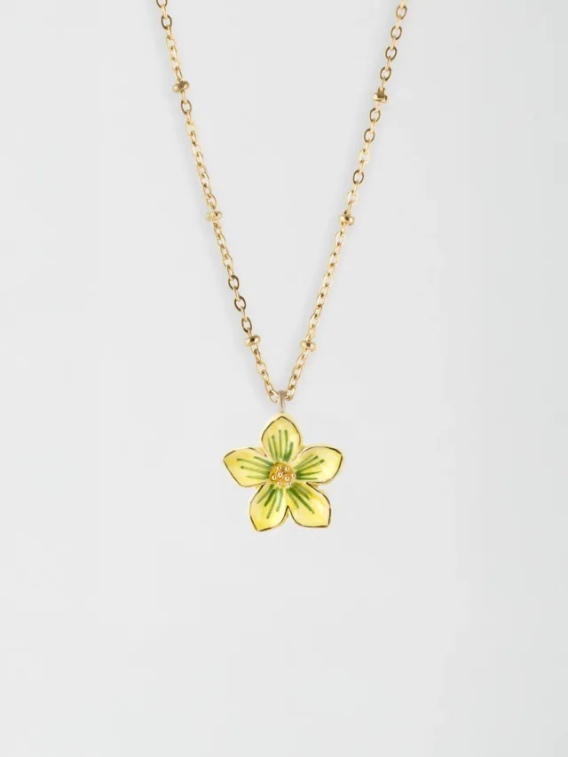 Nach Bijoux fleur jaune collier porcelaine doré 47 cm