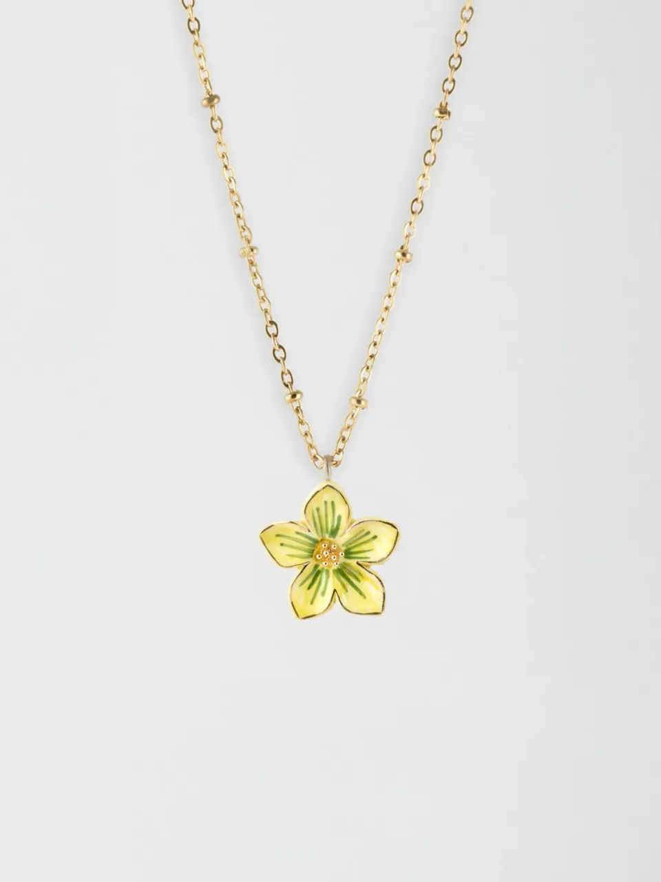 Nach Bijoux fleur jaune collier porcelaine doré 47 cm
