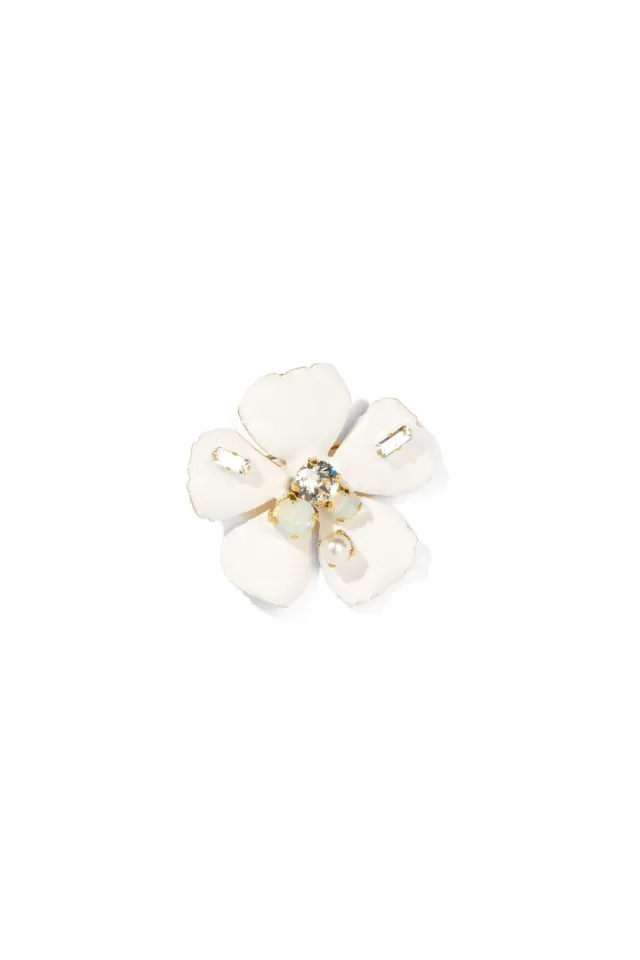 Philippe Ferrandis Ischia broche fleurs émail blanc dorée