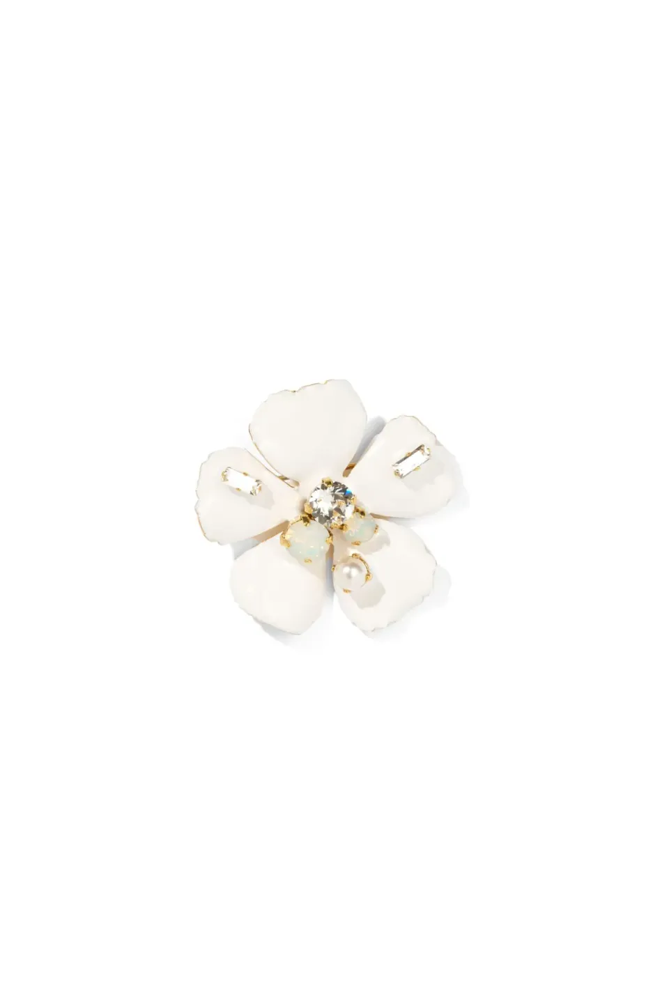 Philippe Ferrandis Ischia broche fleurs émail blanc dorée