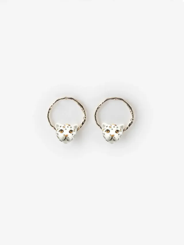 Nach Bijoux leopard blanc boucles rondes porcelaine 2,5 cm
