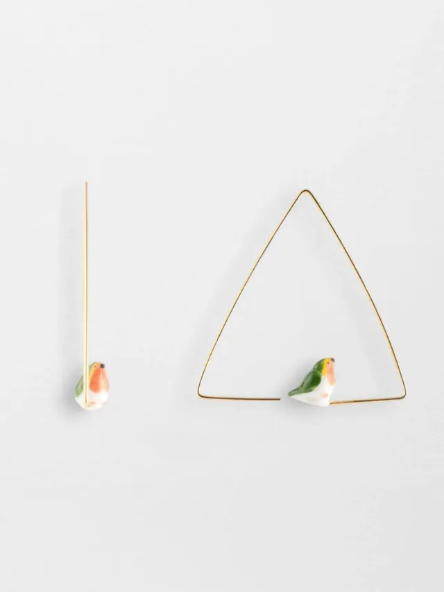 Nach Bijoux triangle rouge-gorge créoles boucles d'oreilles porcelaine