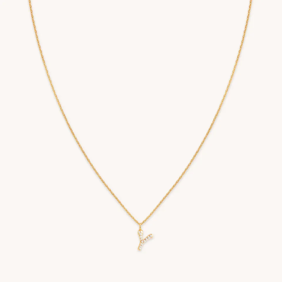 Astrid & Miyu Y Initial Pavé collier pendentif plaqué or