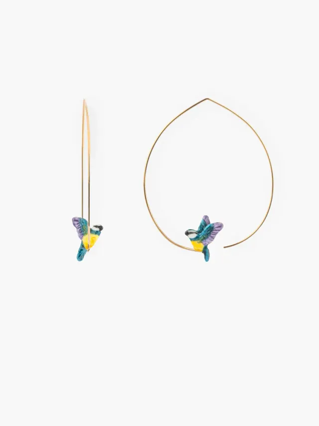 Nach Bijoux Mésange en vol boucles d'oreilles créoles bleues