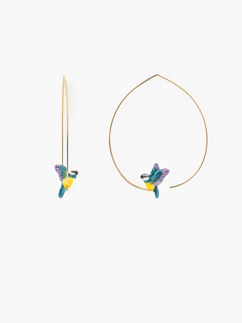 Nach Bijoux Mésange en vol boucles d'oreilles créoles bleues