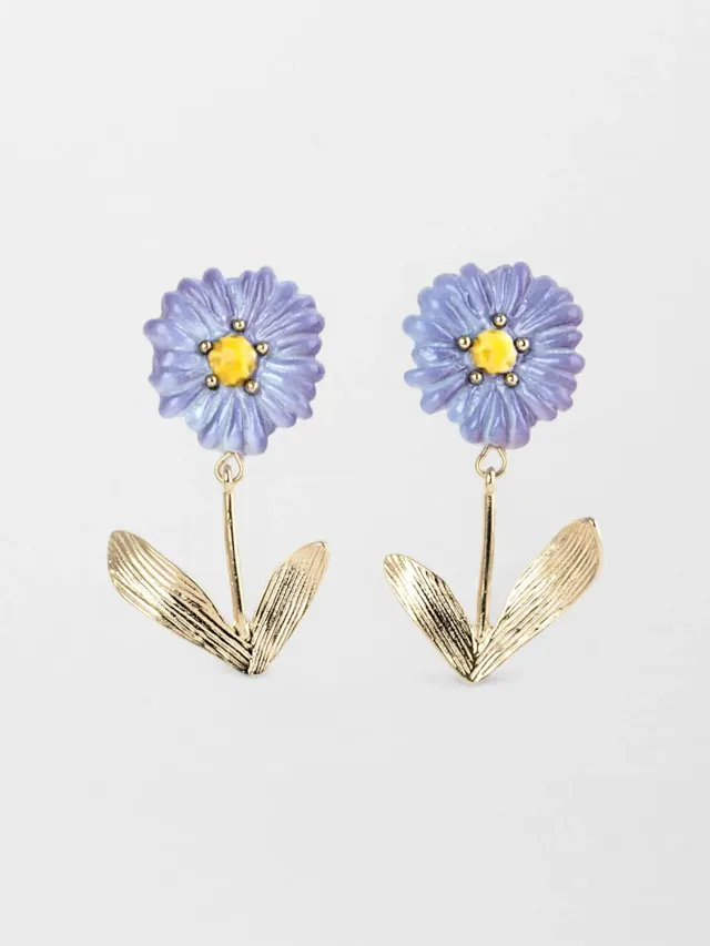 Nach Bijoux anémone bleue boucles d'oreilles pendantes florales