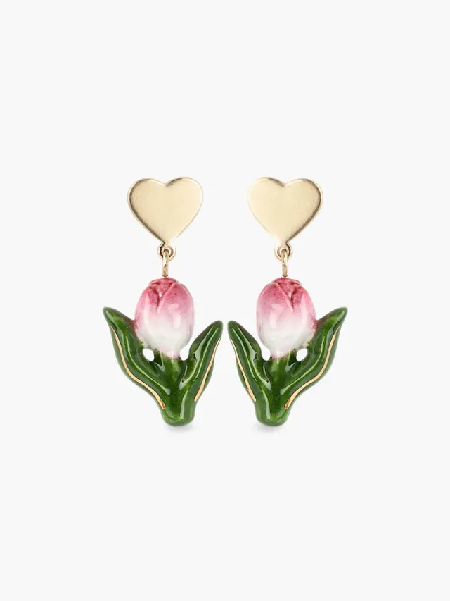 Nach Cœur et tulipe boucles pendantes porcelaine
