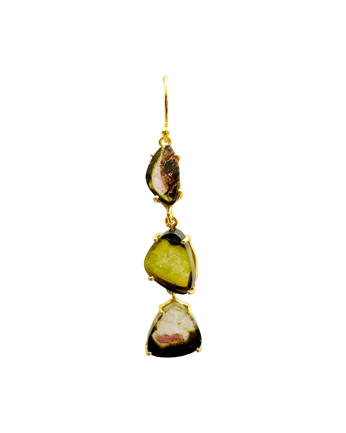 Le Fourbi de Capucine G34 boucles d'oreilles argent doré tourmaline