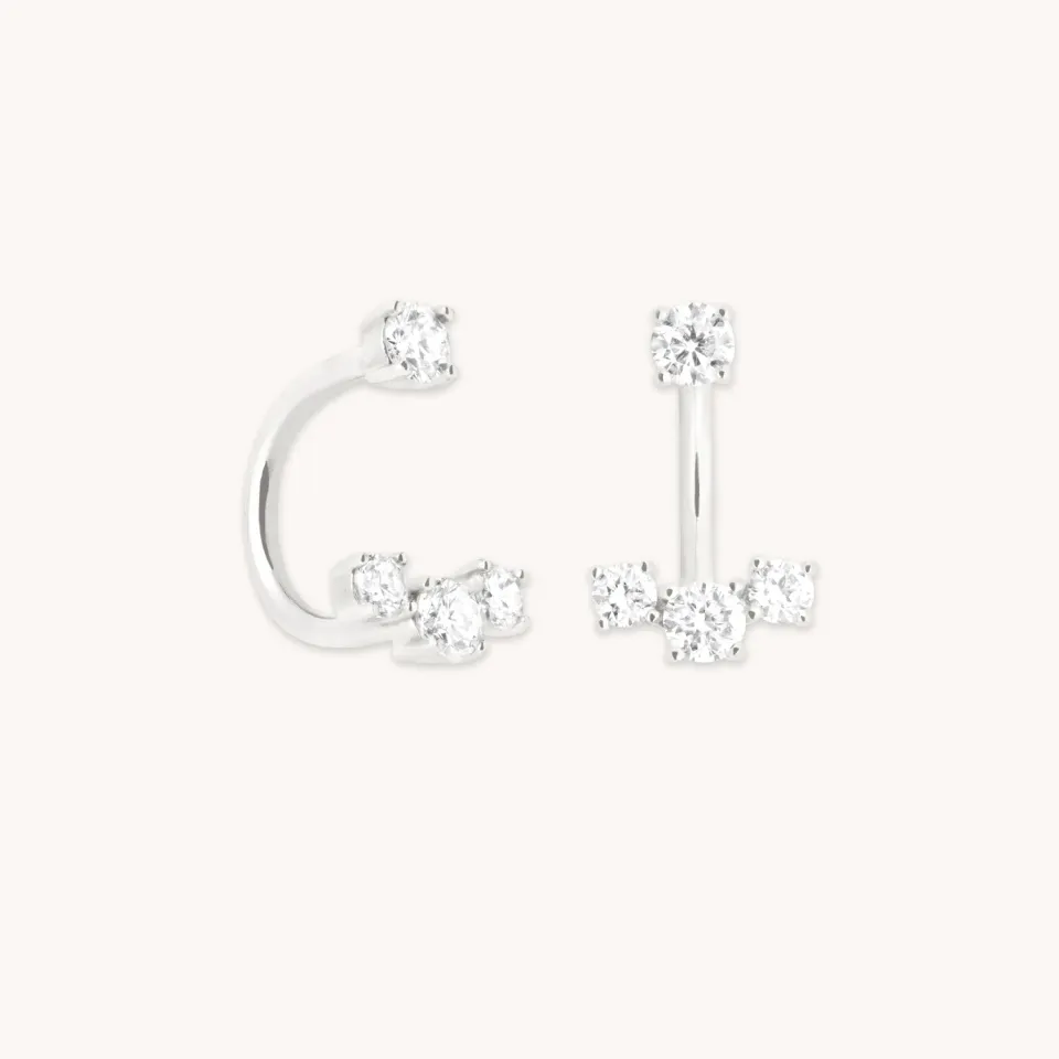 Astrid & Miyu Diamond Trio Ear Jacket boucles or blanc diamants