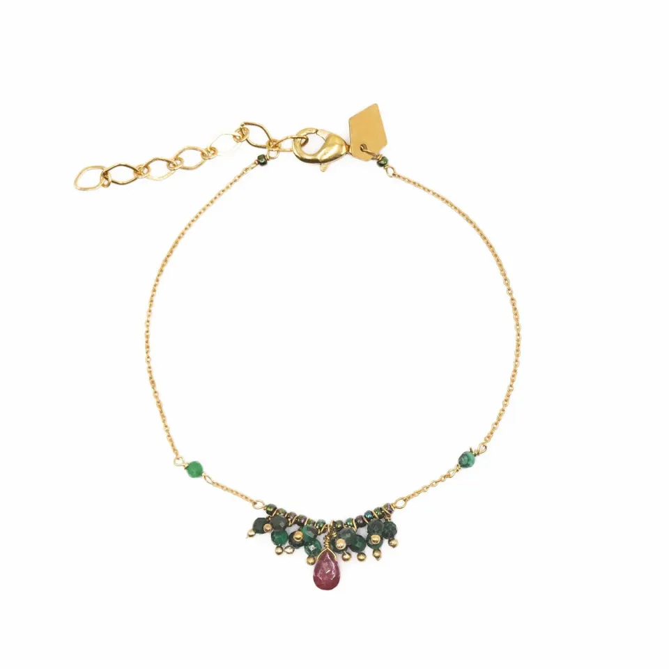 Le Fourbi de Capucine FDC10 bracelet laiton doré malachite rubis