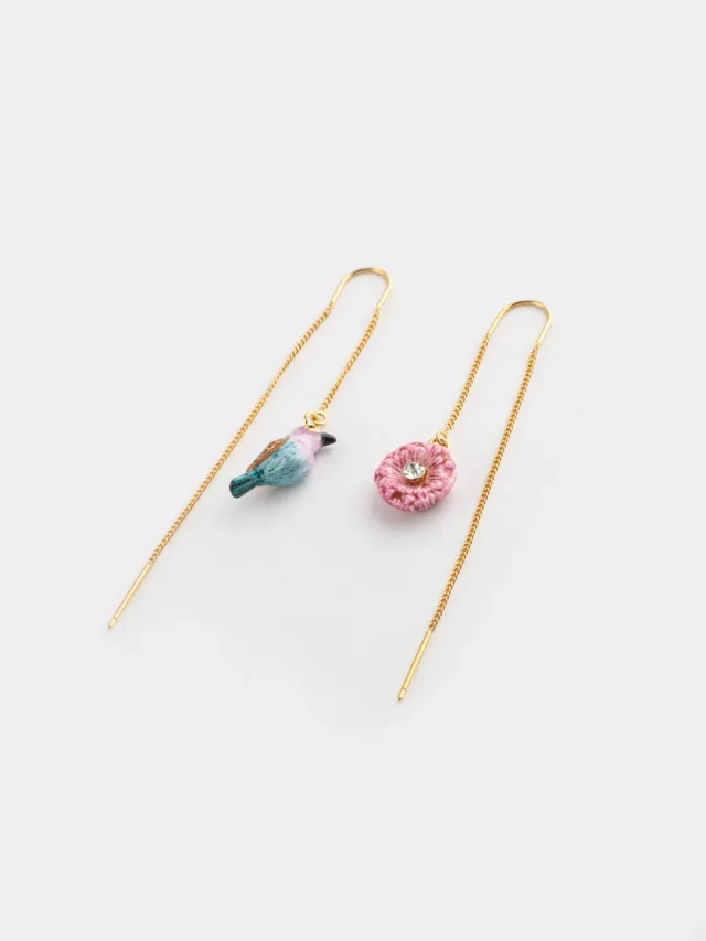 Nach Bijoux chardon oiseau longues boucles porcelaine rose