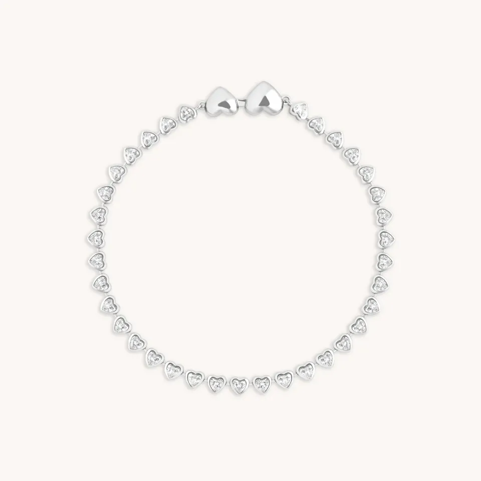 Astrid & Miyu Heart Bezel bracelet tennis argent coeurs