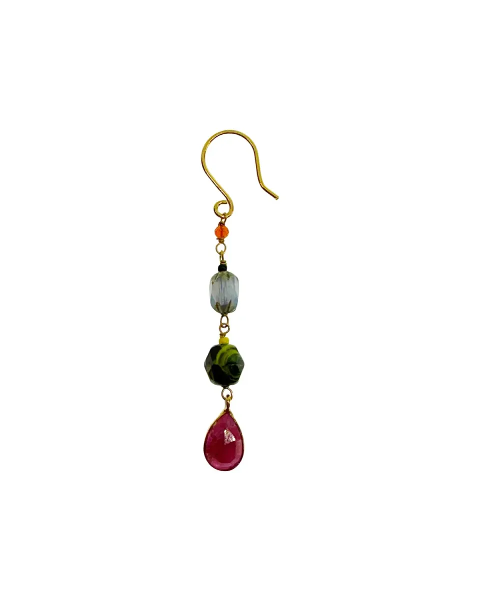 Le Fourbi de Capucine FDC438 boucles d'oreilles laiton doré rubis