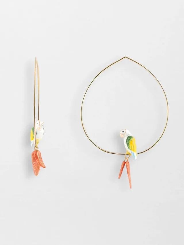 Nach Bijoux perroquet plumes grandes créoles 10 cm