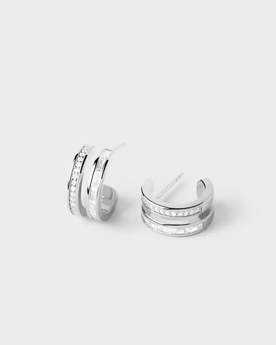 PDPAOLA Bianca Double Band créoles argent 14 mm zircone