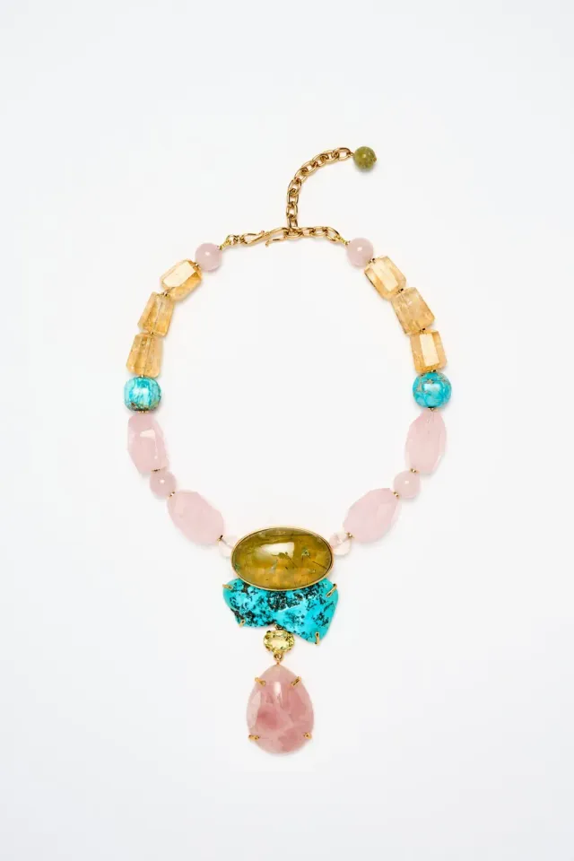Philippe Ferrandis Pièce Unique collier turquoise quartz rose
