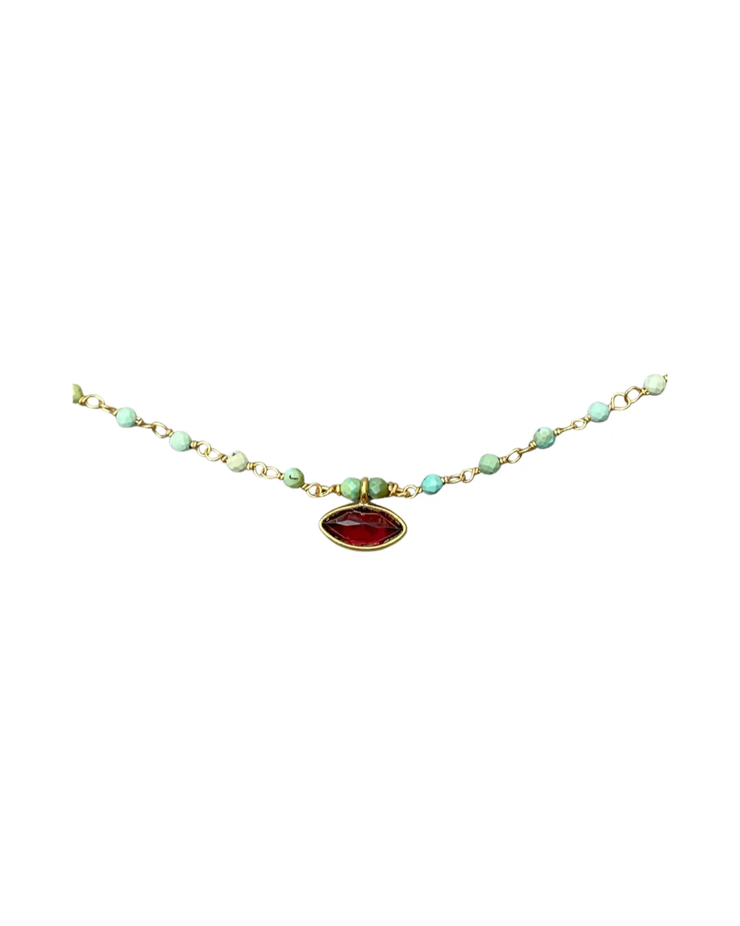 Le Fourbi de Capucine LF117 collier laiton doré grenat turquoise