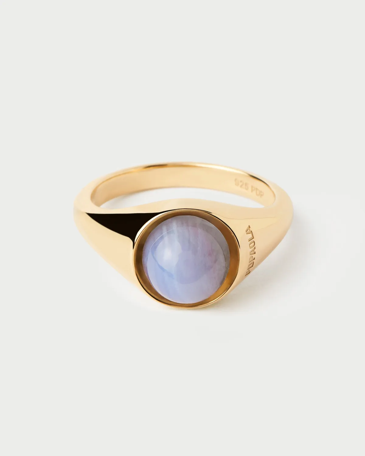 PDPAOLA Aqua Moon bague agate bleue taille 12 dorée