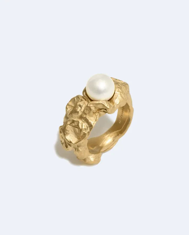 Completedworks Bubble bague perle plaqué or taille L