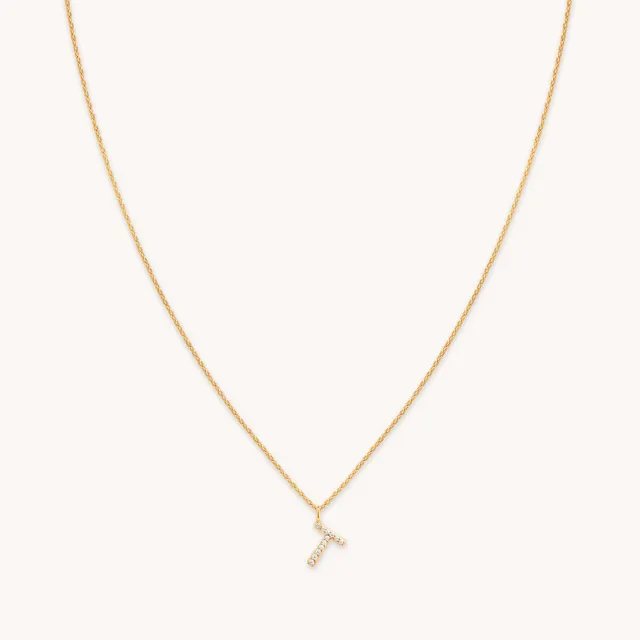 Astrid & Miyu T Initial Pavé collier pendentif doré