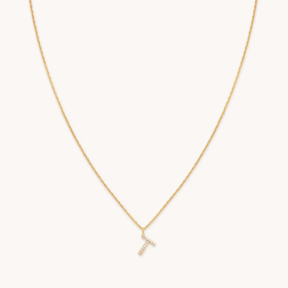 Astrid & Miyu T Initial Pavé collier pendentif doré