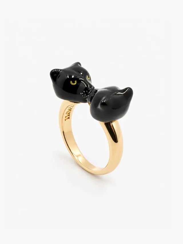 Nach Bijoux FaceToFace Panthère Noire bague ajustable dorée