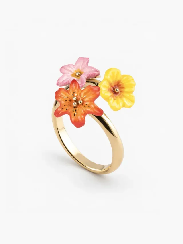 Nach Bijoux multi fleurs tropicales bague ajustable porcelaine