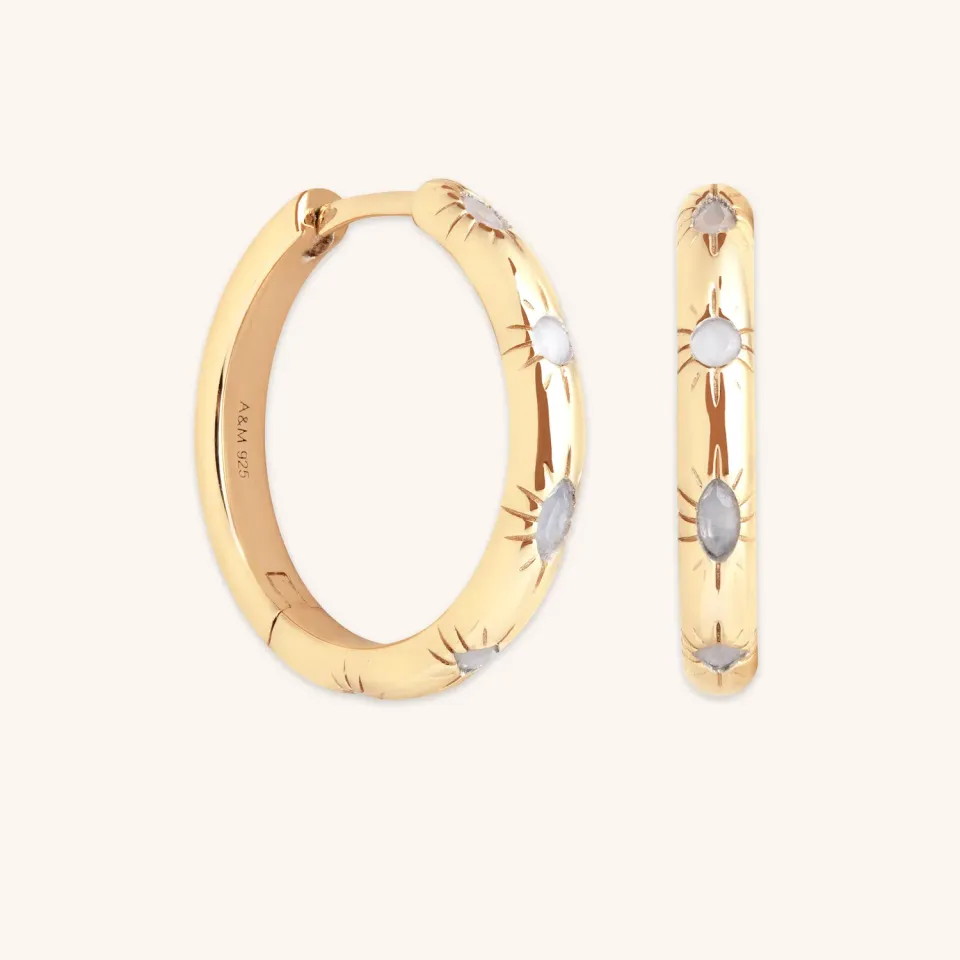 Astrid & Miyu Sun Hoops boucles oreilles agate bleue doré