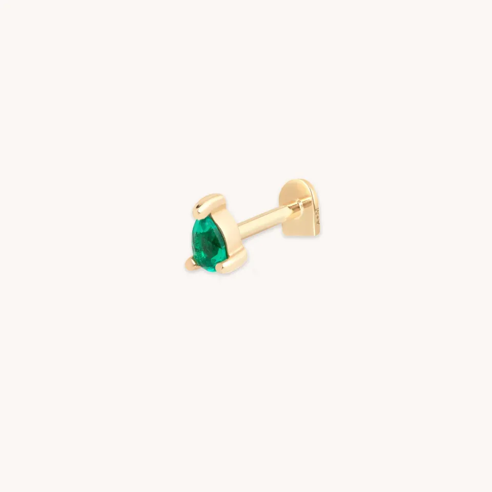 Astrid & Miyu Emerald Pear Piercing Stud piercing or massif émeraude