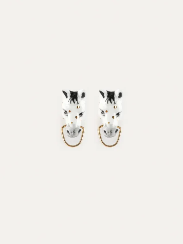 Nach Bijoux tête cheval blanc puces porcelaine dorées