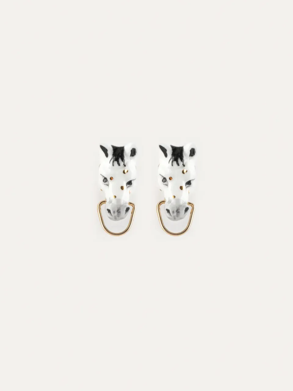 Nach Bijoux tête cheval blanc puces porcelaine dorées